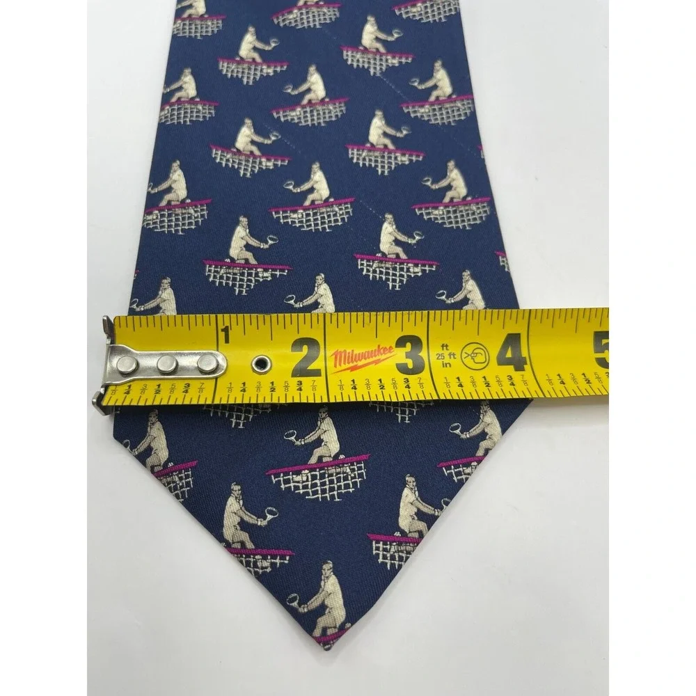 Polo Ralph Lauren Tie 100% Silk Tennis Print Blue‎ Handmade In USA